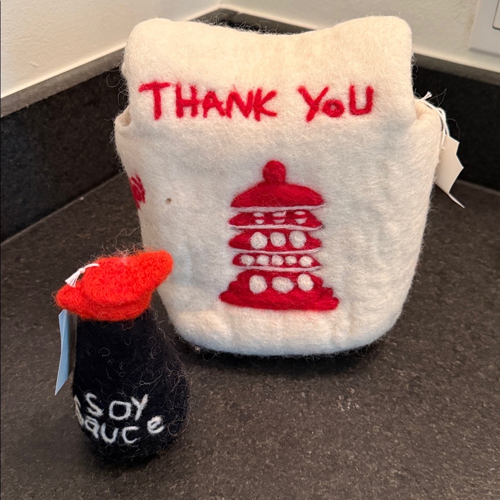NWT World Market felt takeout box and soy sauce decor gift